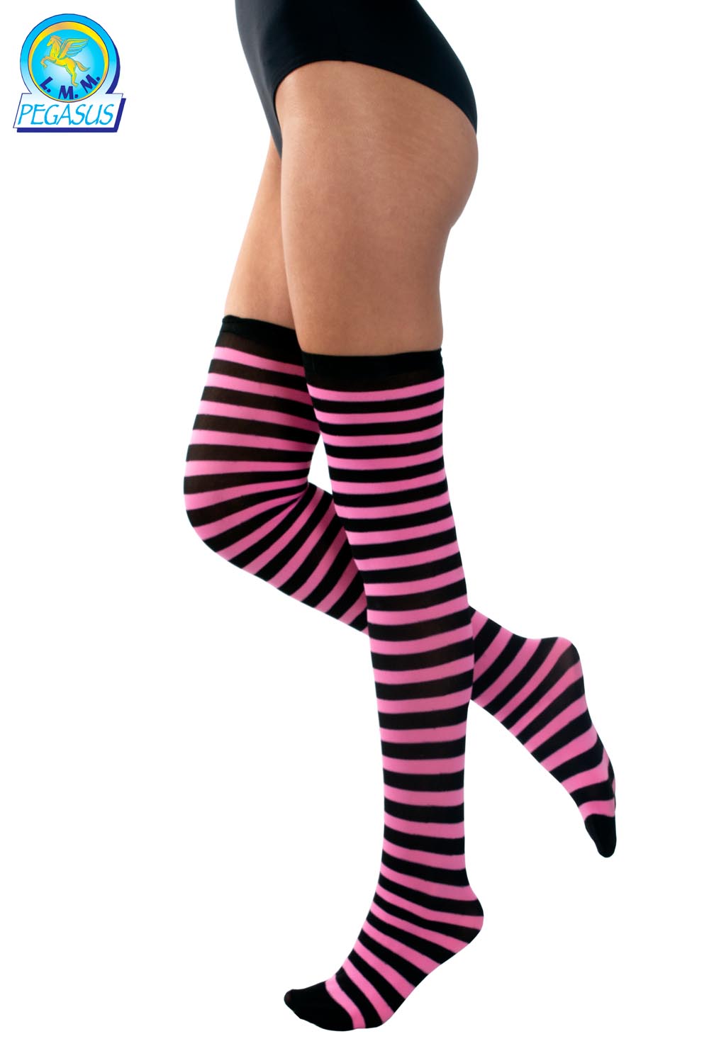 CALZE PARIGINE RIGATE NERO ROSA ADULTE